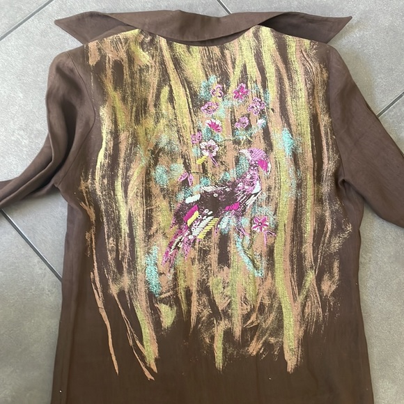 Linen dress Kenzo with embroidery and print on the back and belt. Long sleeves. - Picture 7 of 7